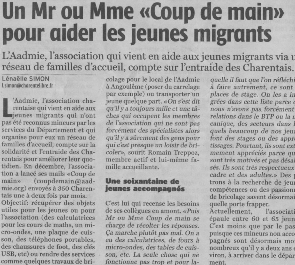 Article Charente Libre sur M Coup de Main