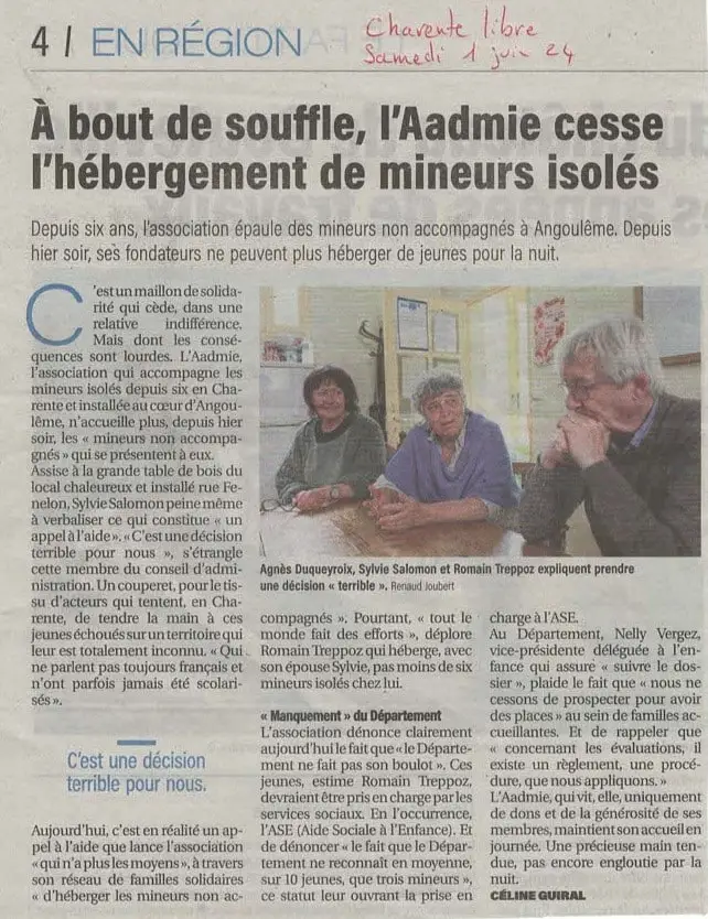 Article de La Charente Libre du 1 juin 2024