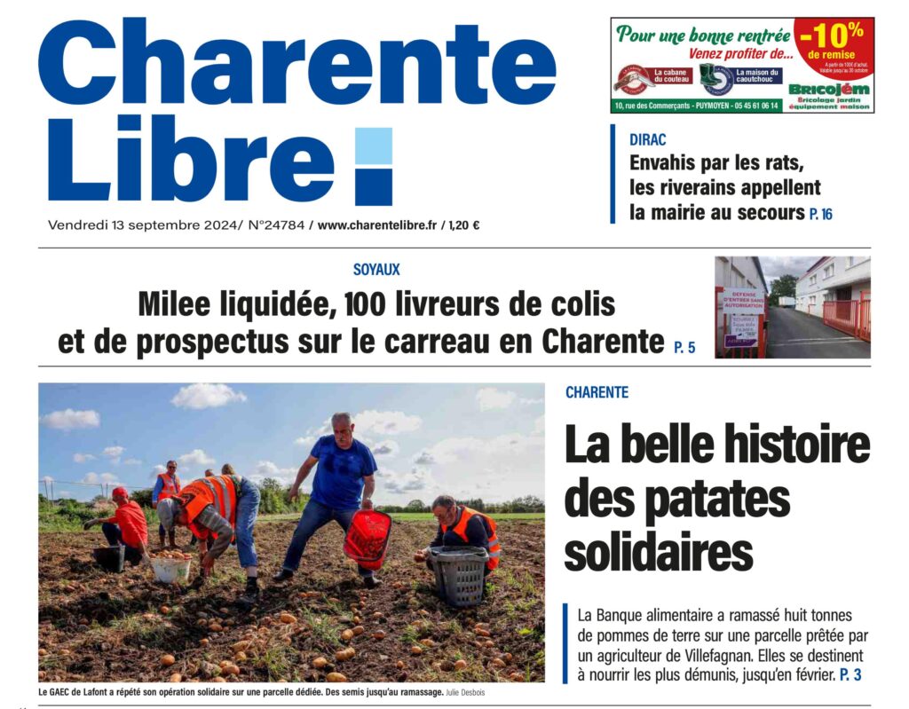 La Charente libre Une du 13 septembre 24